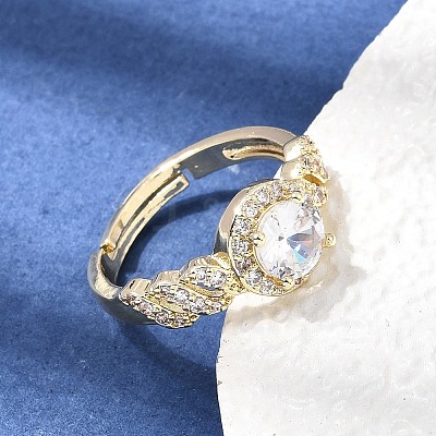 Brass Micro Pave Clear Cubic Zirconia Cuff Open Rings CU-CBA5C10-17G-1