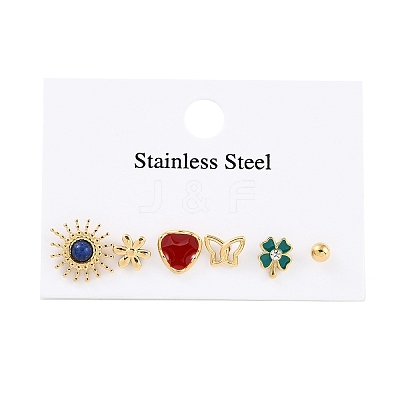 304 Stainless Steel Rhinestone Stone Dyeing Stud Earrings EJEW-S224-04G-07-1