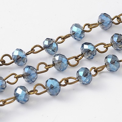 Handmade Electroplate Glass Faceted Rondelle Beads Chains for Necklaces Bracelets Making AJEW-JB00147-02-1