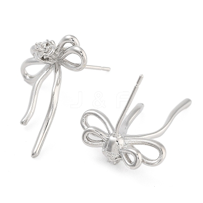 Bowknot Brass Pave Clear Cubic Zirconia Stud Earrings for Women EJEW-S216-02C-P-1