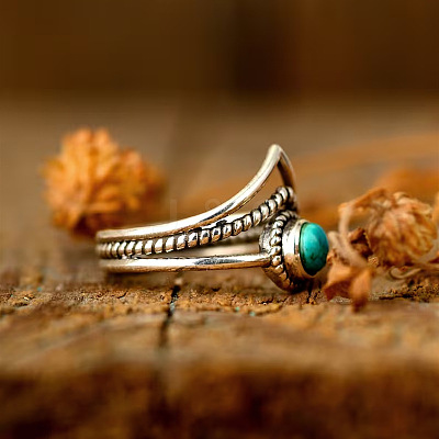 Alloy and Synthetic Turquoise Finger Rings FS-WG19095-04-1