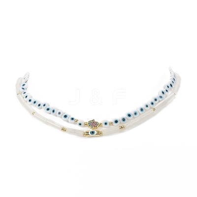 2Pcs 2 Style Natural White Jade & Lampwork Evil Eye Beaded Necklaces Set NJEW-JN04172-1