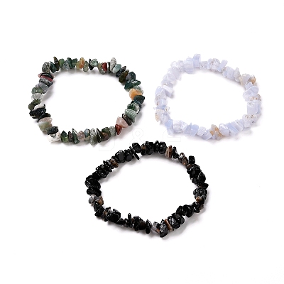 Natural Mixed Stone Chip Beaded Stretch Bracelets for Girl Women BJEW-JB06647-1