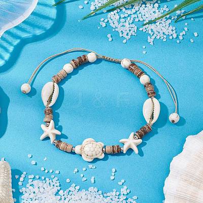 Summer Beach Starfish Turtle Adjustable Anklets AJEW-AN00634-02-1