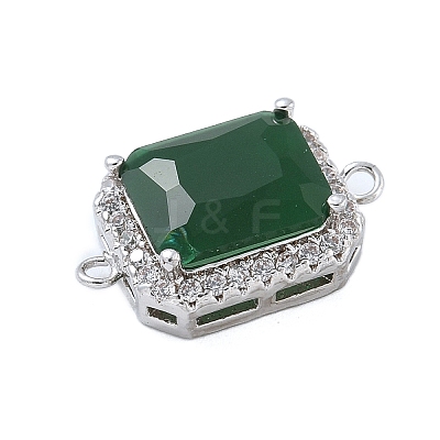 Rack Plating Brass Micro Pave Clear Cubic Zirconia Rectangle Connector Charms KK-A234-028P-01-1