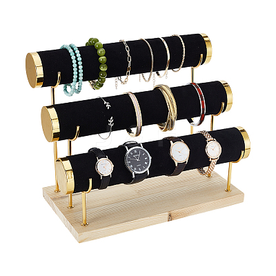 3-Tier T Bar Velvet Metal Bracelet Display Stands AJEW-WH0816-129G-B-1