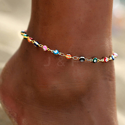 Brass Colorful Evil Eye Enamel Anklets for Women WG56EF4-01-1