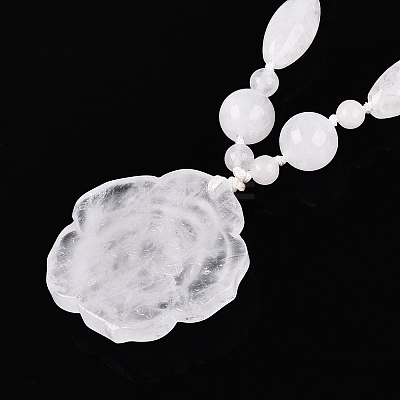 Natural Quartz Crystal Flower Pendant Necklaces NJEW-N064-08B-1