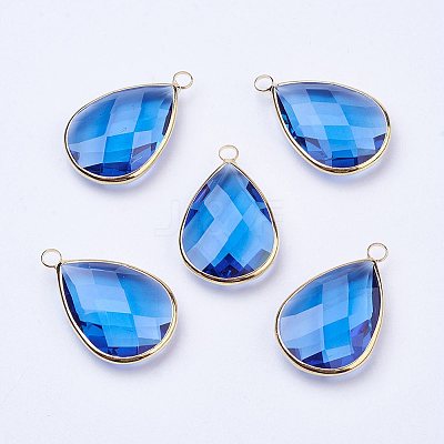 Golden Tone Brass Glass Teardrop Pendants GLAA-M006-A-21G-1