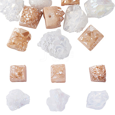 10Pcs 2 Colors Electroplated Raw Rough Natural Druzy Agate Beads G-TA0003-19-1