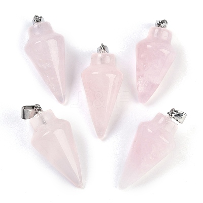 Natural Rose Quartz Gemstone Pointed Pendants G-K384-01P-02-1
