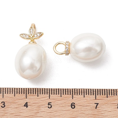 Brass Micro Pave Cubic Zirconia with Shell Pearl Pendants PALLOY-JF05349-1