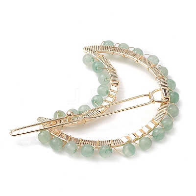 2Pcs Moon & Star Alloy with Natural Green Aventurine Hollow Hair Barrettes PHAR-JH00105-05-1