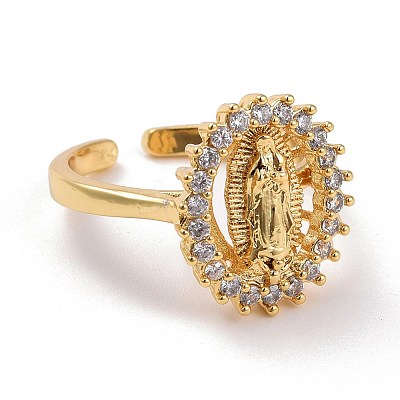 Adjustable Brass Micro Pave Clear Cubic Zirconia Cuff Rings KK-K258-36G-RS-1