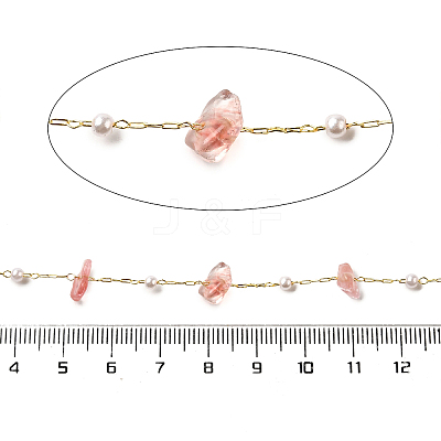 Handmade Cherry Quartz Glass Chip Beaded Chains CHC-F020-02G-03-1