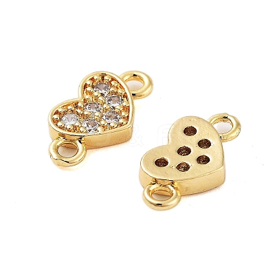 Rack Plating Brass Pave Clear Cubic Zirconia Heart Links Connector Charms KK-S379-26G-1
