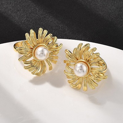 Sunflower Brass Finger Rings for Women RJEW-S622-02G-1