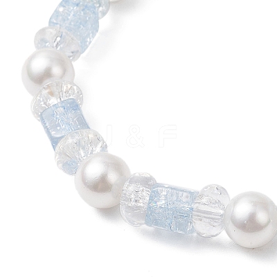 Crackle Glass & Shell Pearl Beaded Stretch Bracelets for Women BJEW-JB12384-02-1