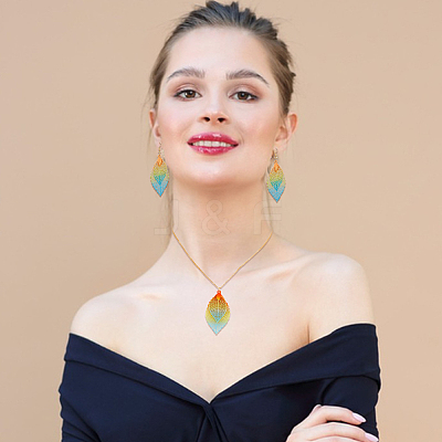 2 Sets 2 Colors Filigree Leaf Pendant Neclace & Dangle Earrings SJEW-FI0001-03-1
