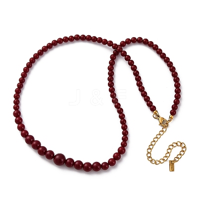 Natural Rhodochrosite & Shell Pearl Round Graduated Beaded Necklaces NJEW-U026-25G-1