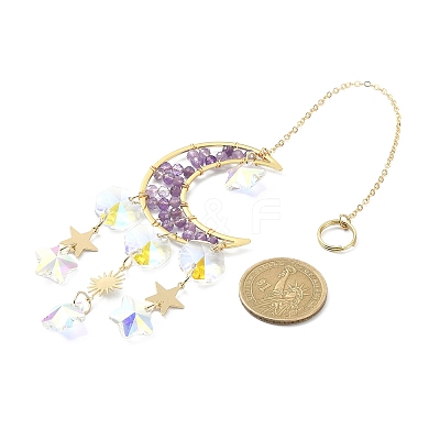 Natural Amethyst Moon Pendant Decorations HJEW-JM01166-1