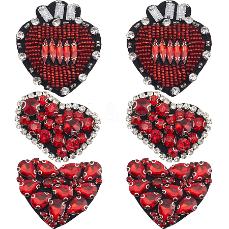 Gorgecraft 6Pcs 3 Style Heart Shape Alloy Rhinestone Embroidery Thread Sew Cloth DIY-GF0009-55-1