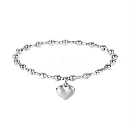 Heart Stainless Steel Bead Stretch Bracelets for Women BK4373-1-1