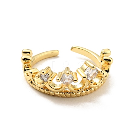 Cubic Zirconia Crown Open Cuff Ring RJEW-E046-11G-1