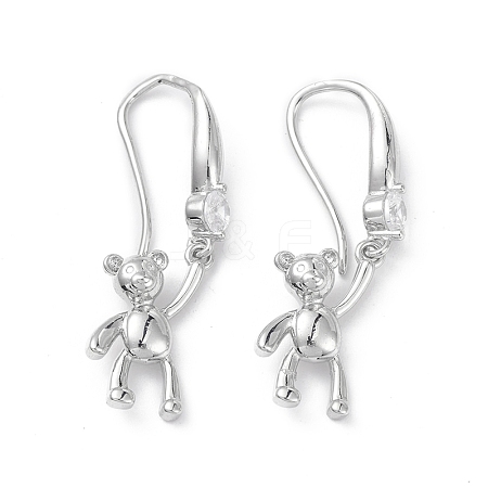 Bear Rack Plating Brass Cubic Zirconia Dangle Earrings for Women EJEW-K245-24P-1