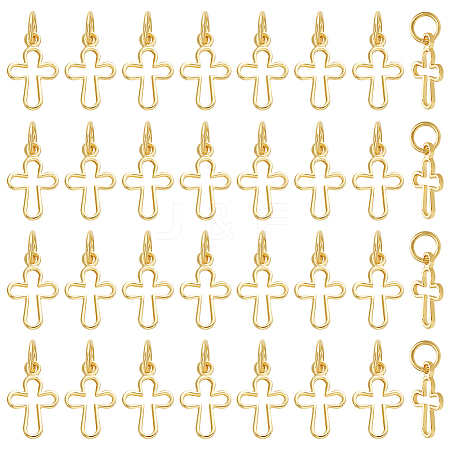36PCS Brass Tiny Cross Charms KK-BC0014-41G-1