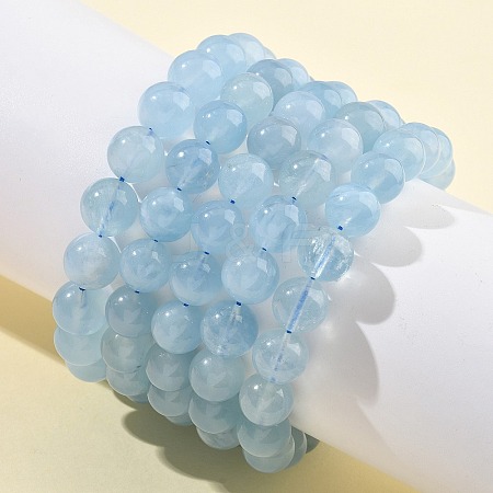 Natural Aquamarine Round Bead Stretch Bracelets for Men Women BJEW-U034-01A-04-1