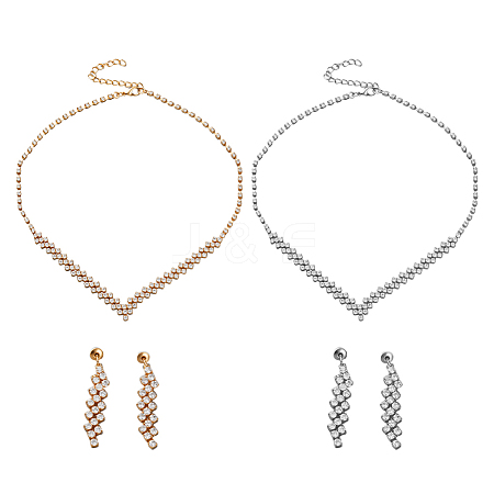 2 Sets 2 Colors Iron Jewerly Sets. Rhinestone Necklace & Stud Earring Sets SJEW-GO0001-07-1