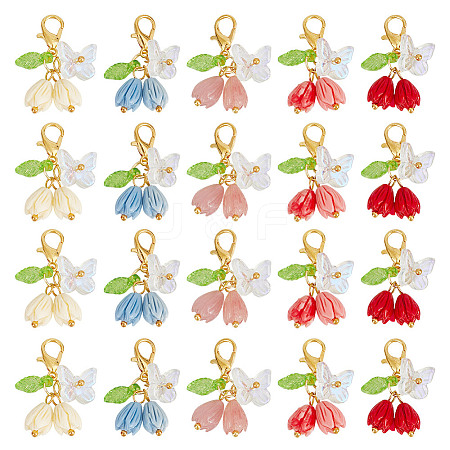 20Pcs 5 Colors Rose Butterfly Resin Pendant Decoration HJEW-GO00218-1