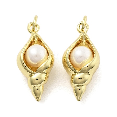 Brass with ABS Plastic Pearl Pendants KK-U060-01G-1