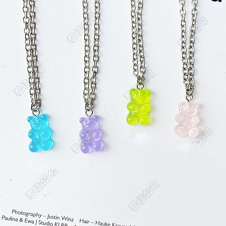 Alloy & Resin Bear Pendant Necklaces for Women WG0729C-06-1