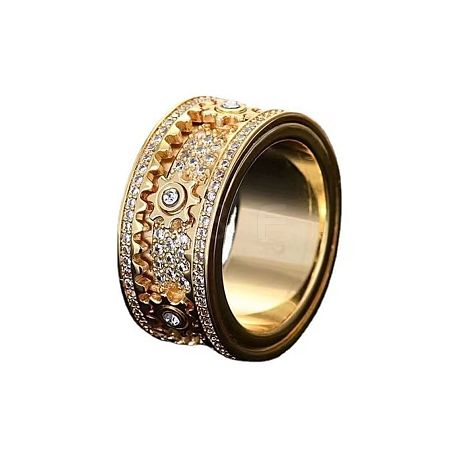 Gear Brass Micro Pave Clear Cubic Zirconia Rotatable Finger Rings FS-WGBD3BF-12-1