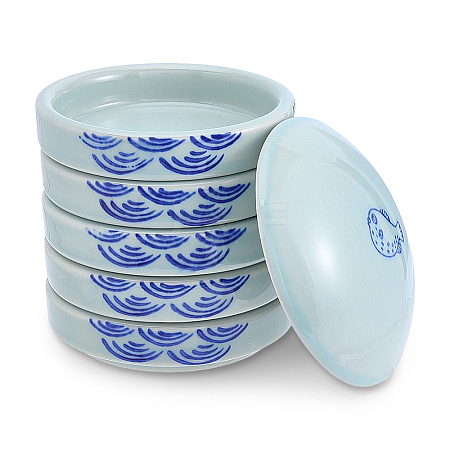 Fish Pattern Ceramic Watercolor Palette with Lid AJEW-WH0817-036-1
