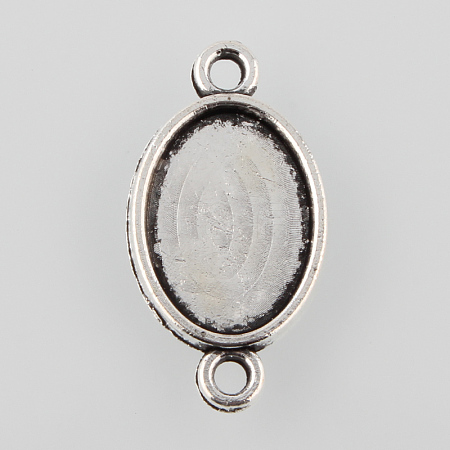 Antique Silver Tibetan Style Alloy Flat Oval Cabochon Connector Settings X-TIBE-M022-07AS-1