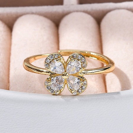 Rack Plating Brass Micro Pave Cubic Zirconia AdjustableFinger Rings for Women RJEW-M028-96A-G-1