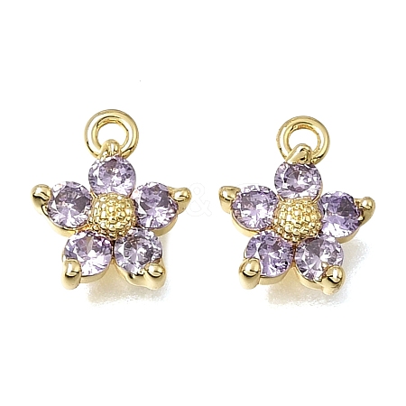 Brass Micro Pave Lilac Cubic Zirconia Charms KK-K427-13A-G-1