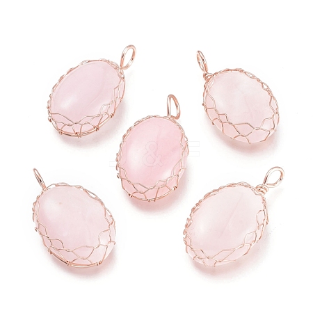 Natural Rose Quartz Pendants G-K305-B05-RG-1