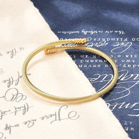 PVD Vacuum Plating 304 Stainless Steel Open Cuff Bangle with Oval Beaded BJEW-C031-01G-1