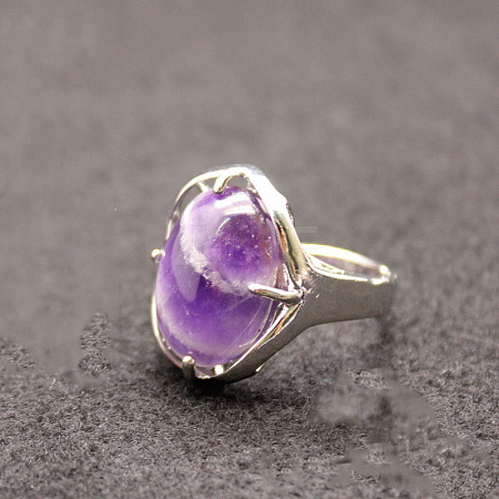 Oval Natural Amethyst Adjustable Ring FIND-PW0021-05U-1