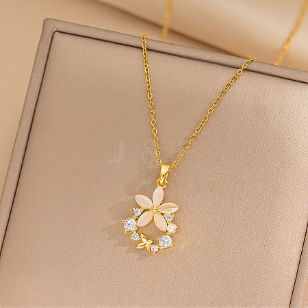 Flower Resin & Micro Pave Cubic Zirconia Pendant Necklaces NJEW-D288-02G-1