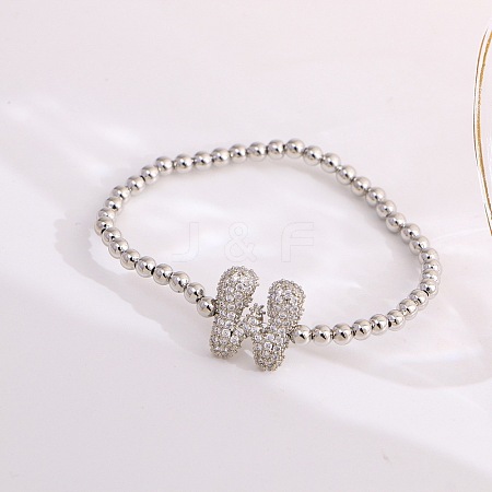 Brass Micro Pave Clear Cubic Zirconia Beaded Stretch Bracelets for Women FS-WG5260F-22-1
