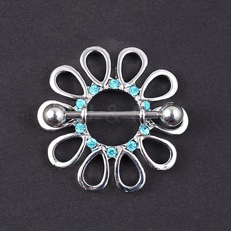316L Surgical Stainless Steel Aquamarine Rhinestone Nipple Rings FS-WGB766E-12-1