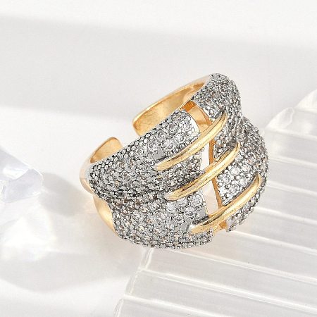 Brass Micro Pave Clear Cubic Zirconia Cuff Rings for Women Men STAS-I109-03GP-1