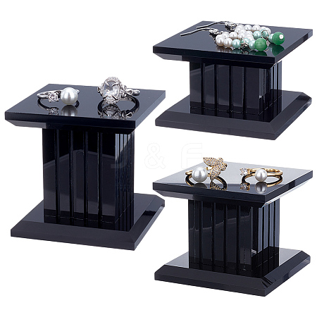 3Pcs 3 Sizes Square Acrylic Jewelry Display Pedestals ODIS-WH0038-170B-1