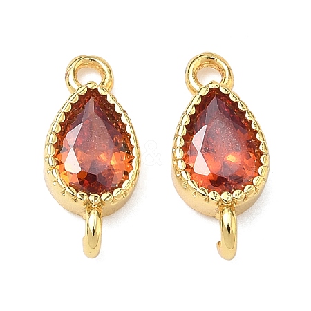 Brass Pave Cubic Zirconia Teardrop Connector Charms KK-P348-09G-06-1