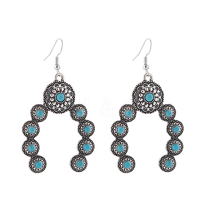 Alloy Synthetic Turquoise Arch Dangle Earrings FS-WG5C75B-02-1